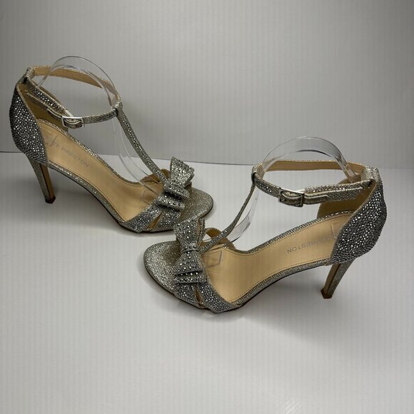 Kate Preston Lula Rhinestone Bow Ankle High Heeled Sandal in Silver Size 11 - Picture 4 of 9